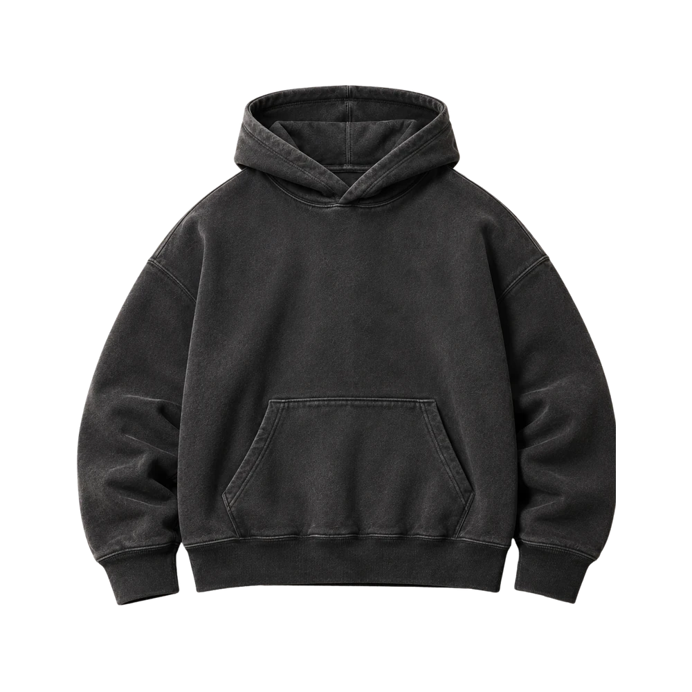 Heavyweight hoodie in charcoal, front view